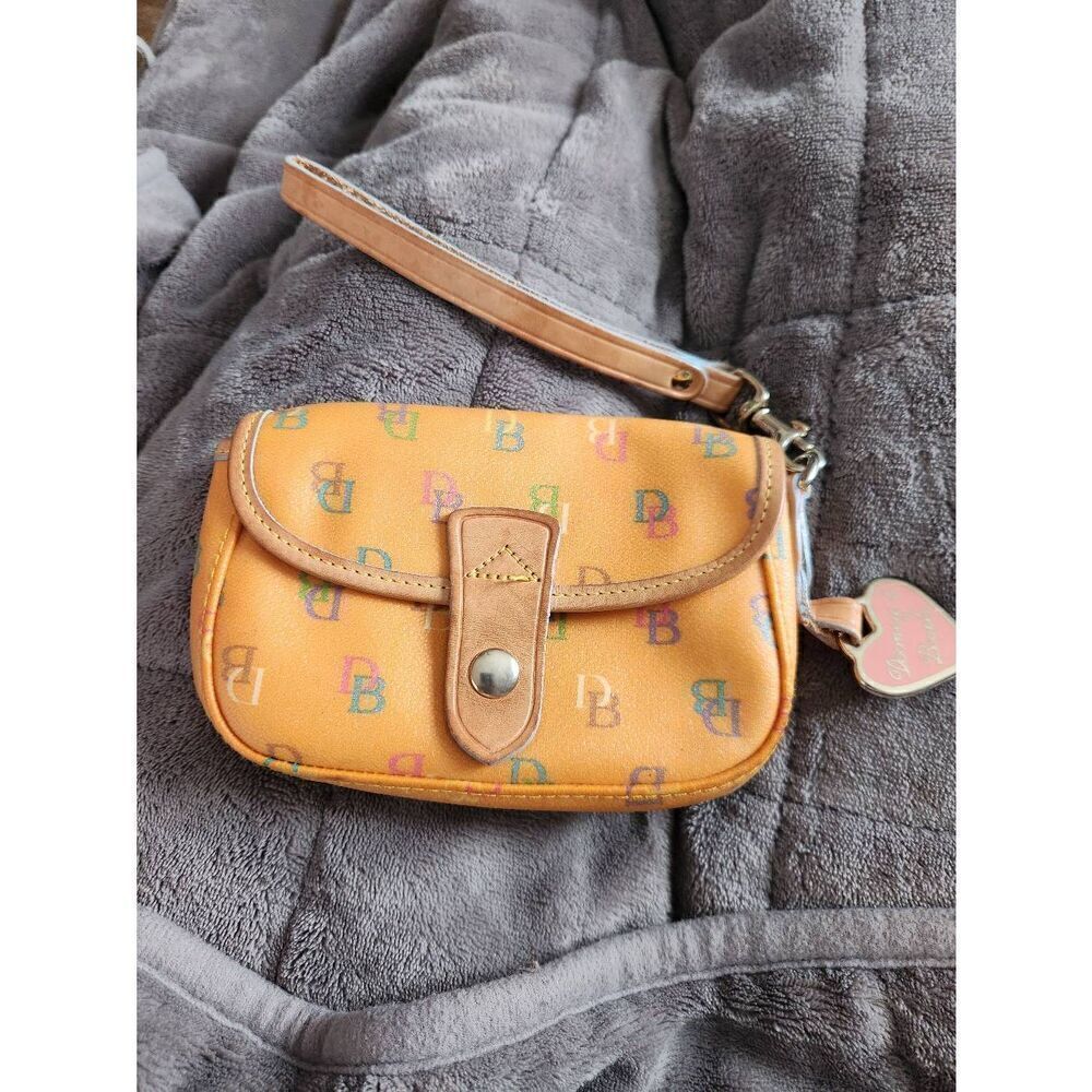 Vintage Dooney & Bourke Pumpkin DB Monogram Flap Wristlet